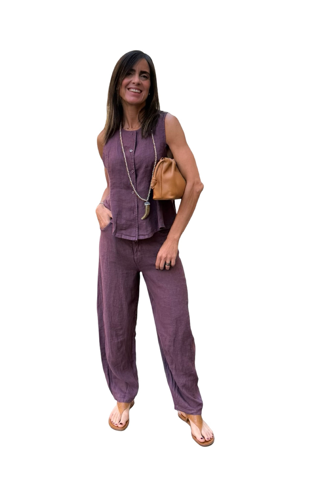 Susymix - Completo gilet e pantalone in lino - Fico