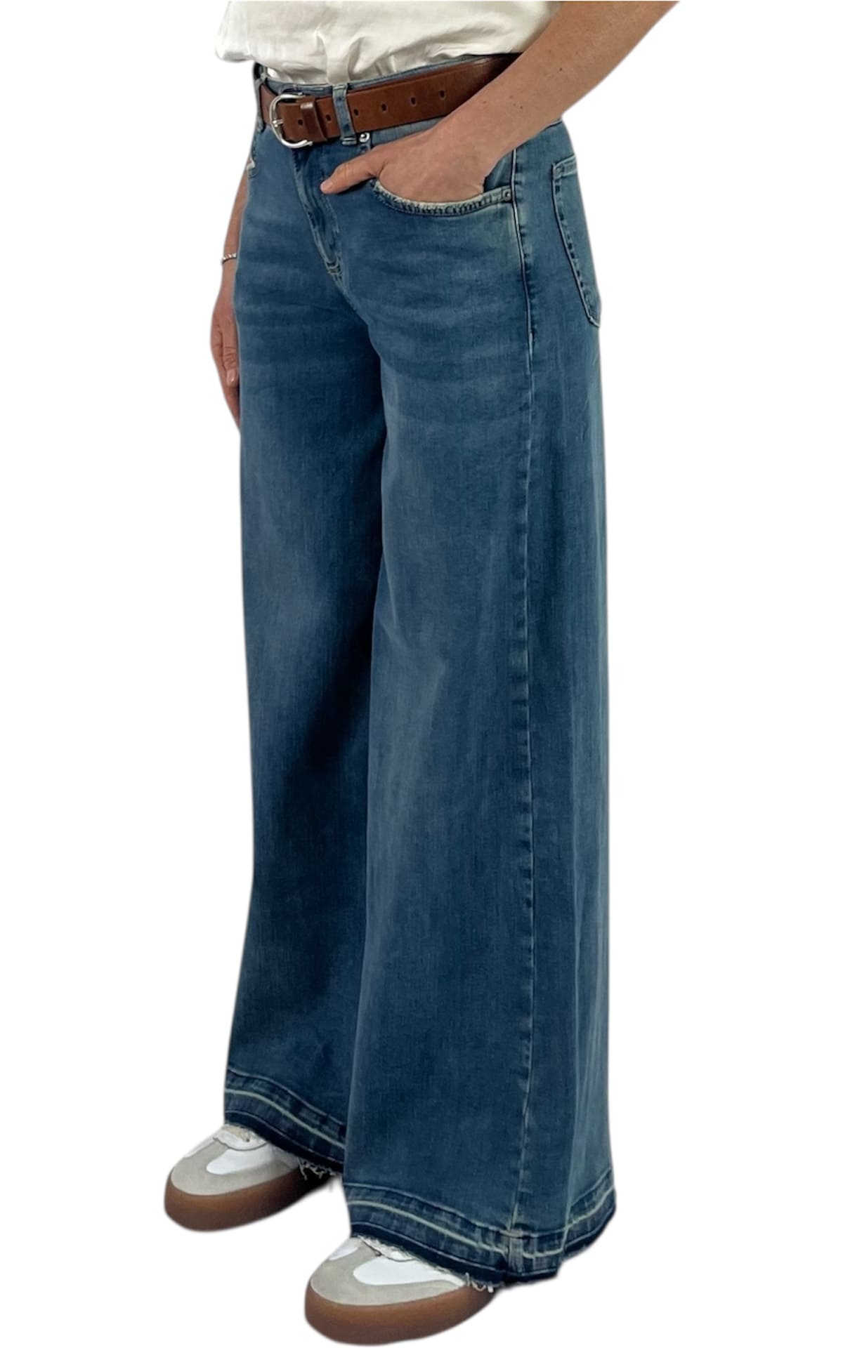 Initial - Jeans sfrangiato palazzo denim scuro - VALE