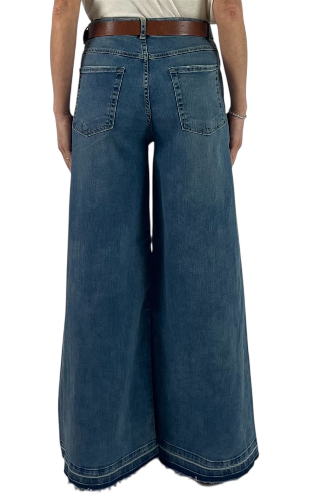 Initial - Jeans sfrangiato palazzo denim scuro - VALE