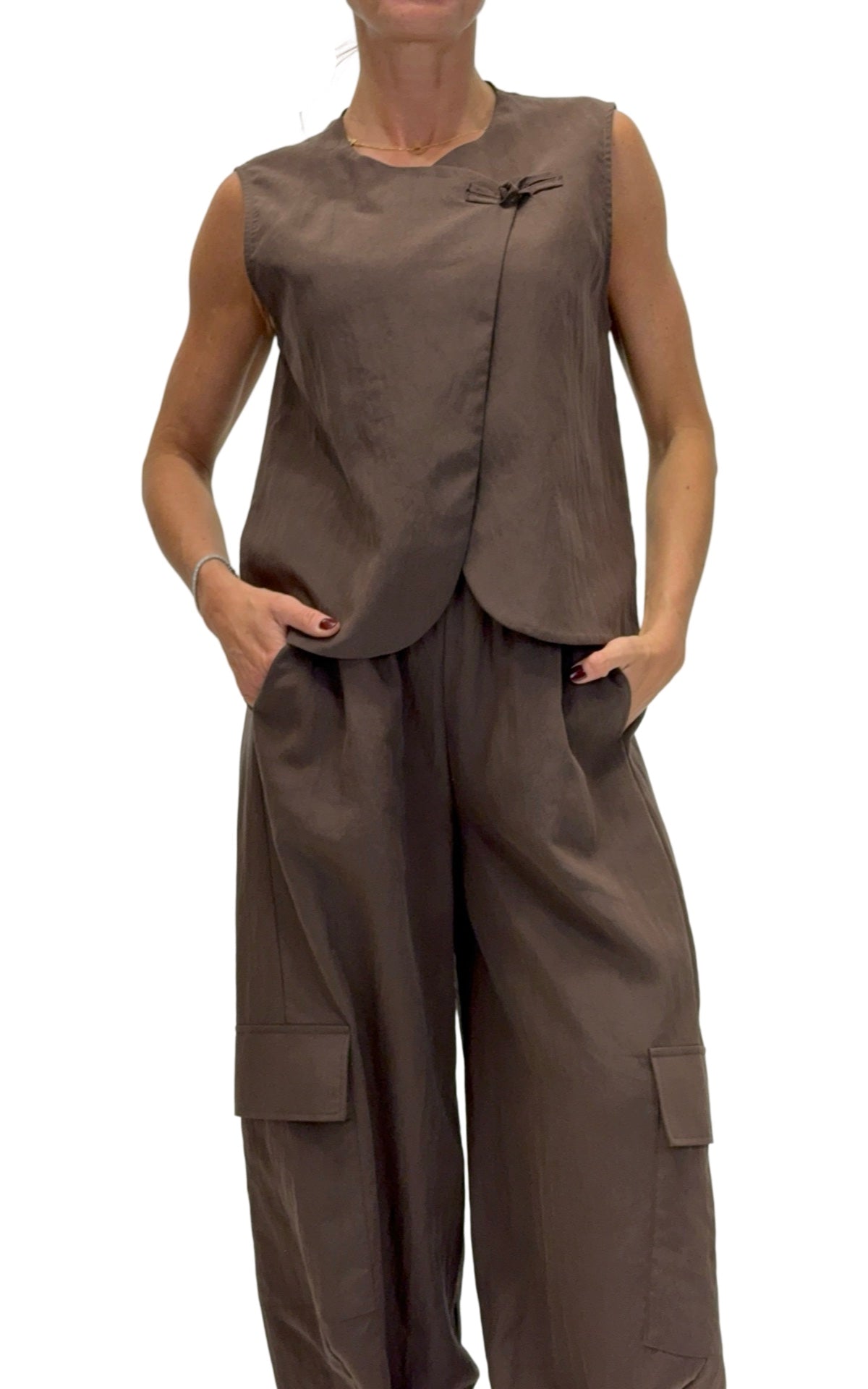 Susymix - Completo gilet chiusura laterale e pantalone - Moro
