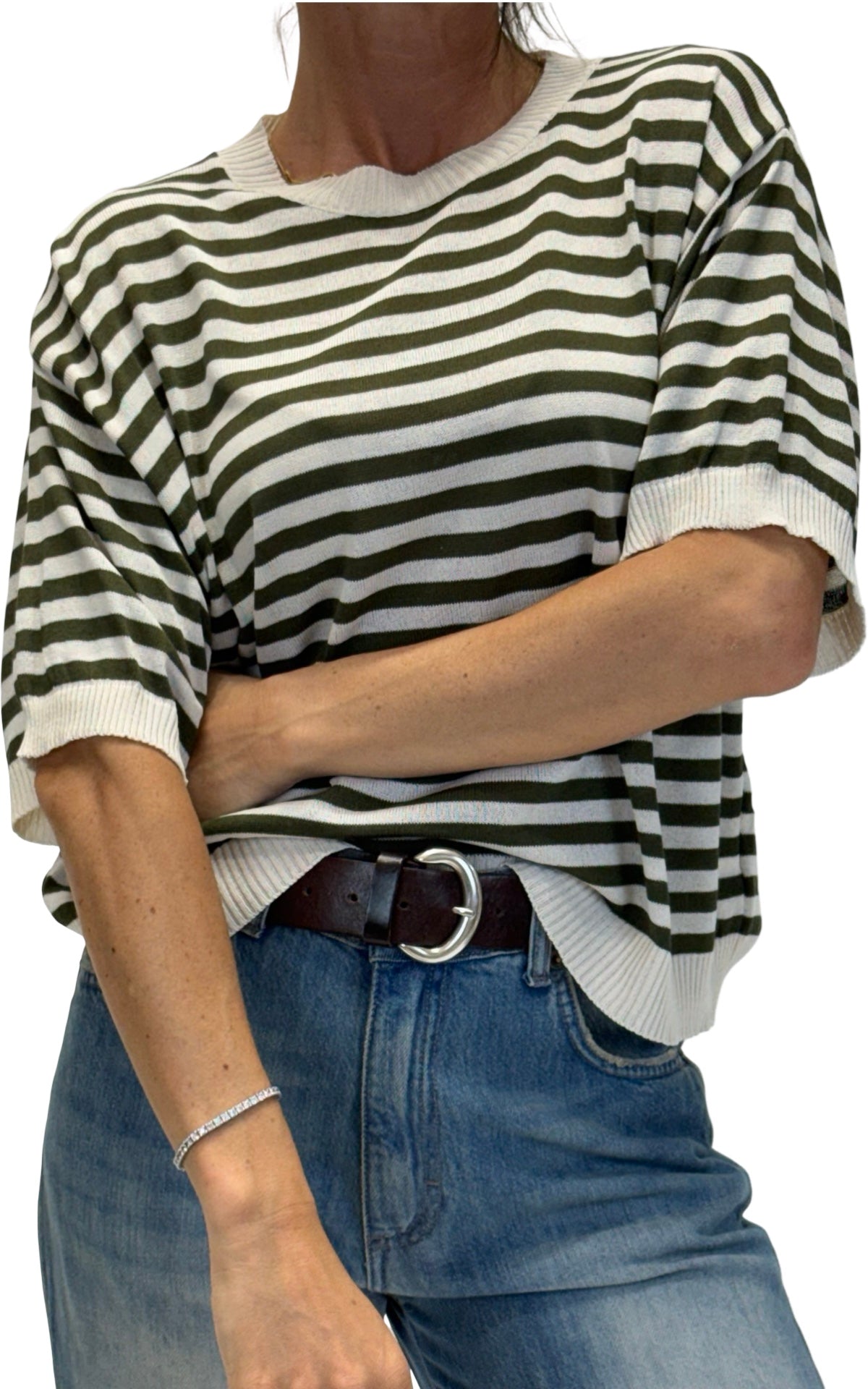 OFF-ON - Maglia a righe - Verde militare/Panna