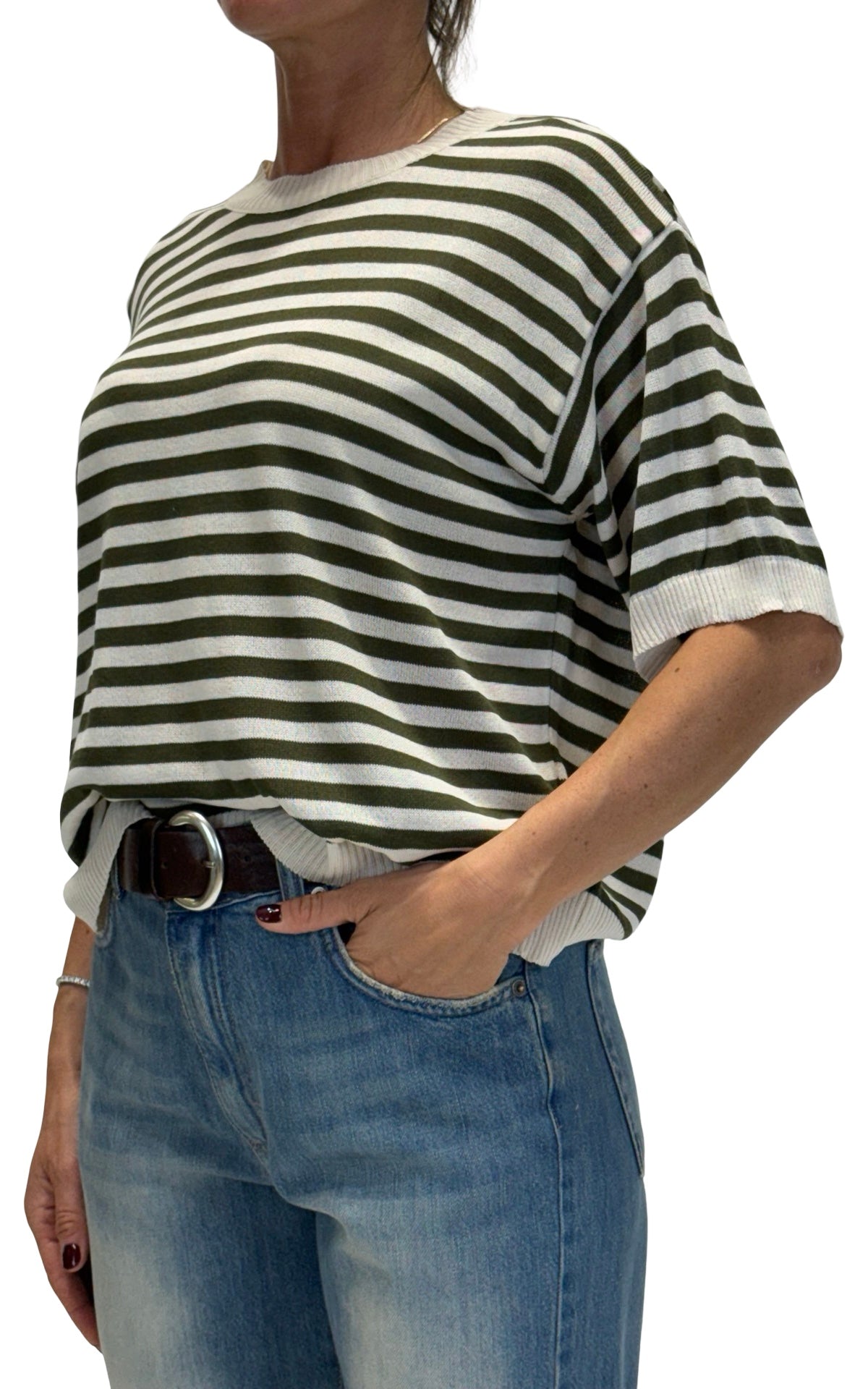 OFF-ON - Maglia a righe - Verde militare/Panna