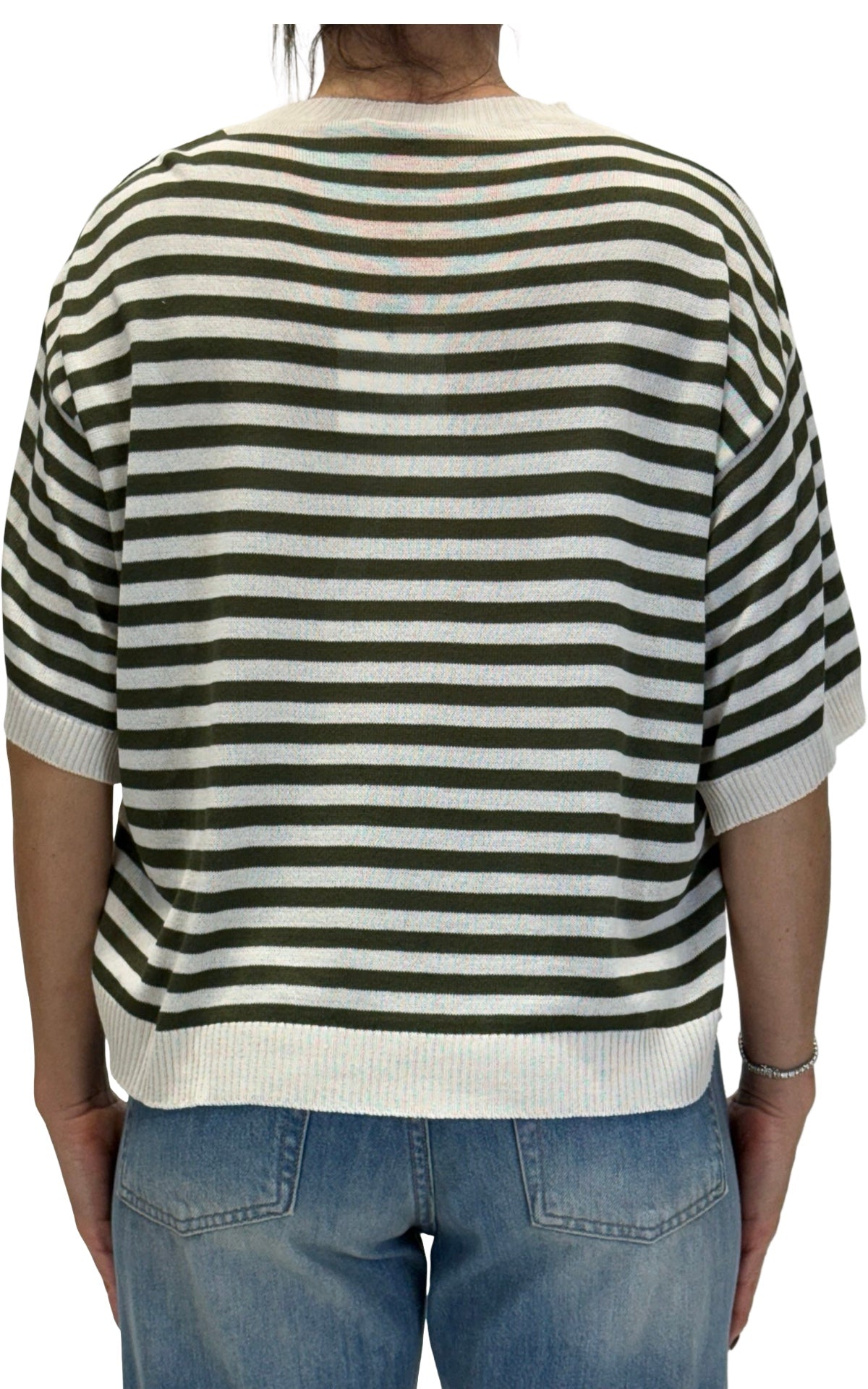 OFF-ON - Maglia a righe - Verde militare/Panna