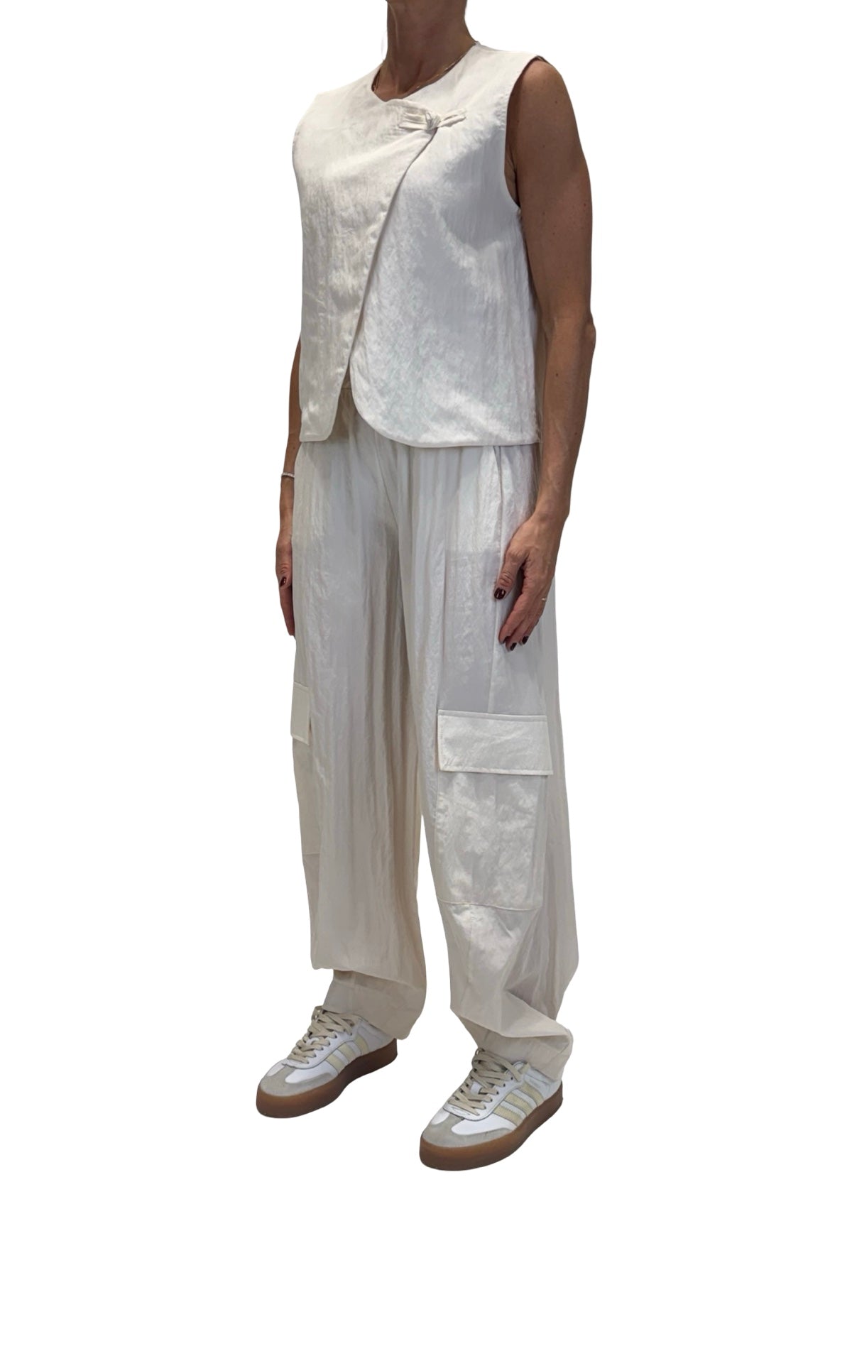 Susymix - Completo gilet chiusura laterale e pantalone - Panna