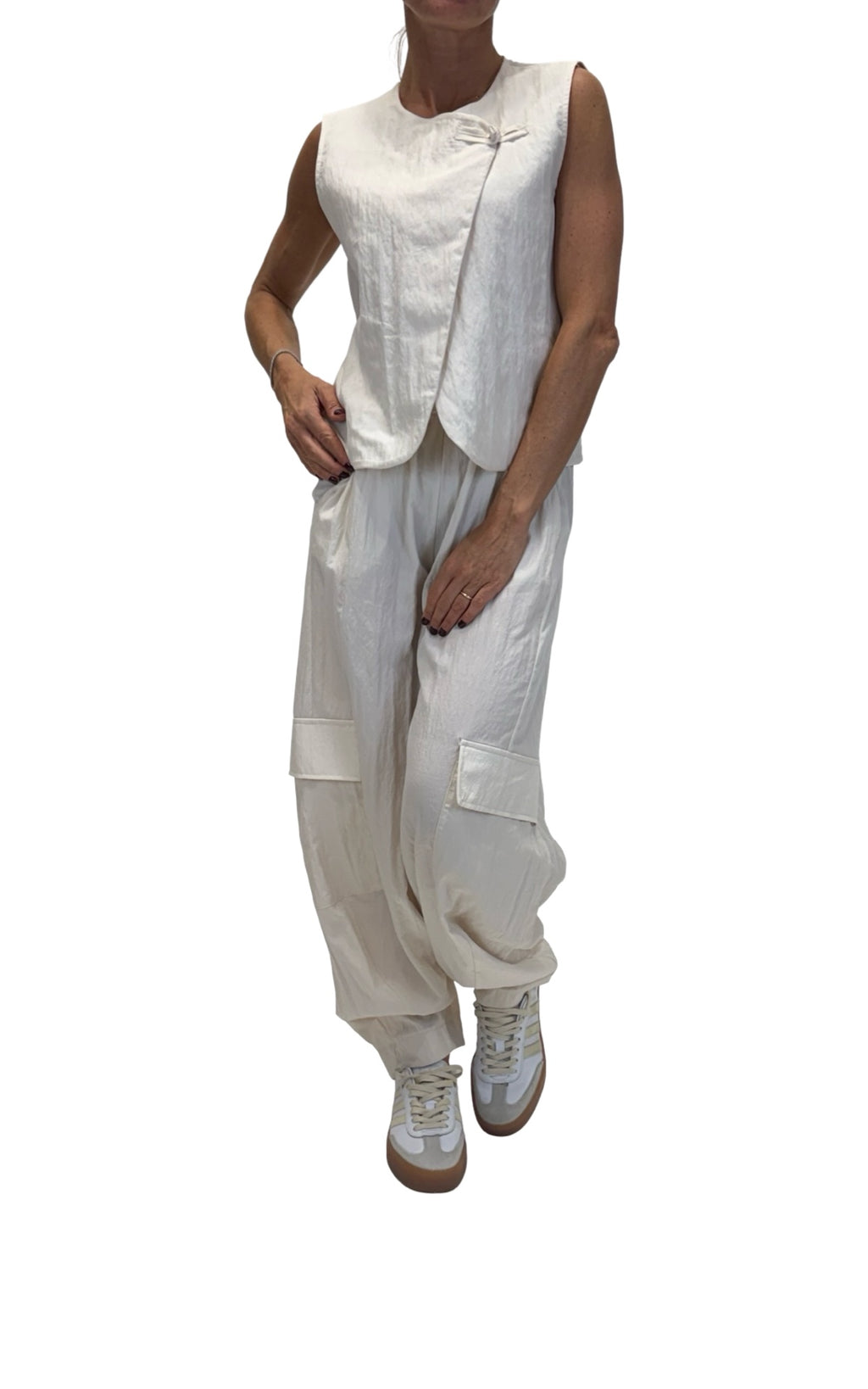 Susymix - Completo gilet chiusura laterale e pantalone - Panna