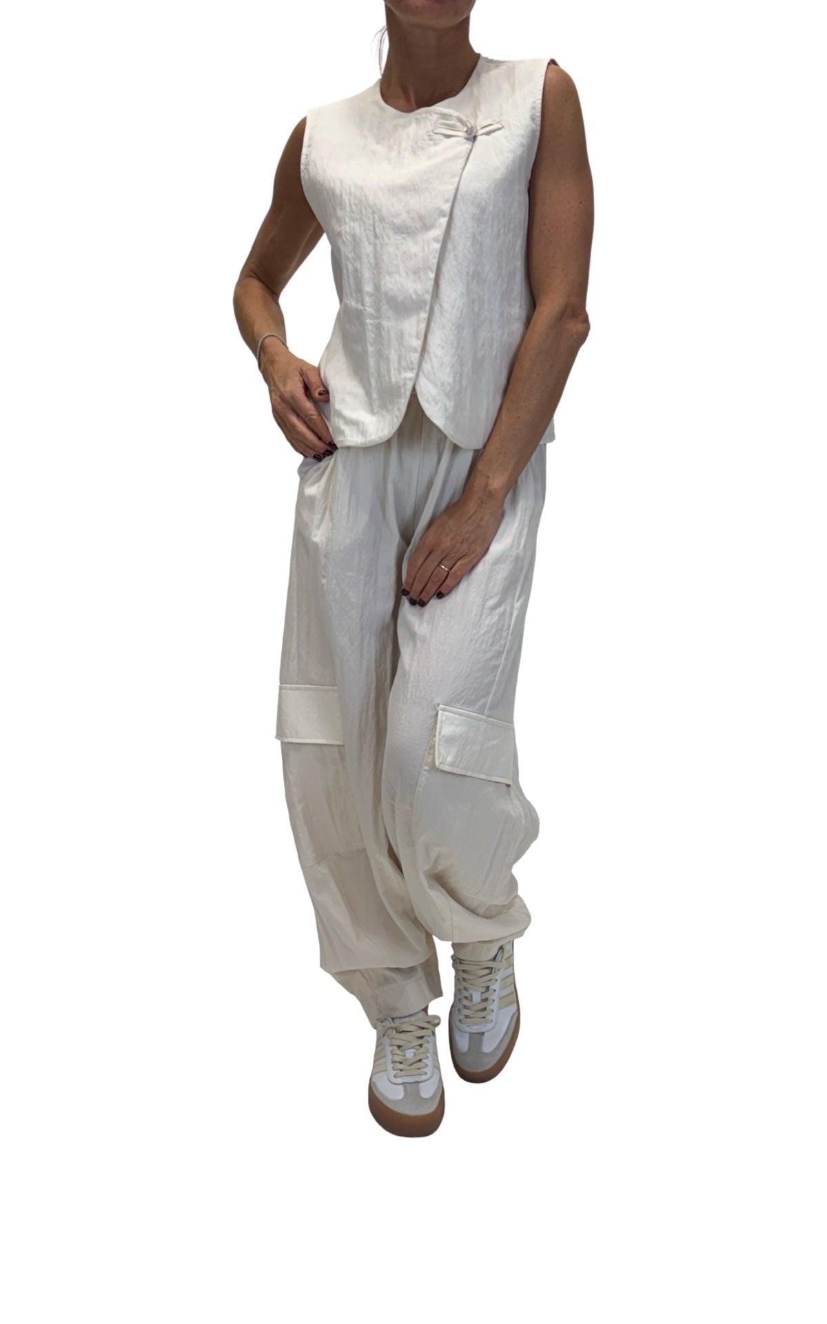 Susymix - Completo gilet chiusura laterale e pantalone - Panna