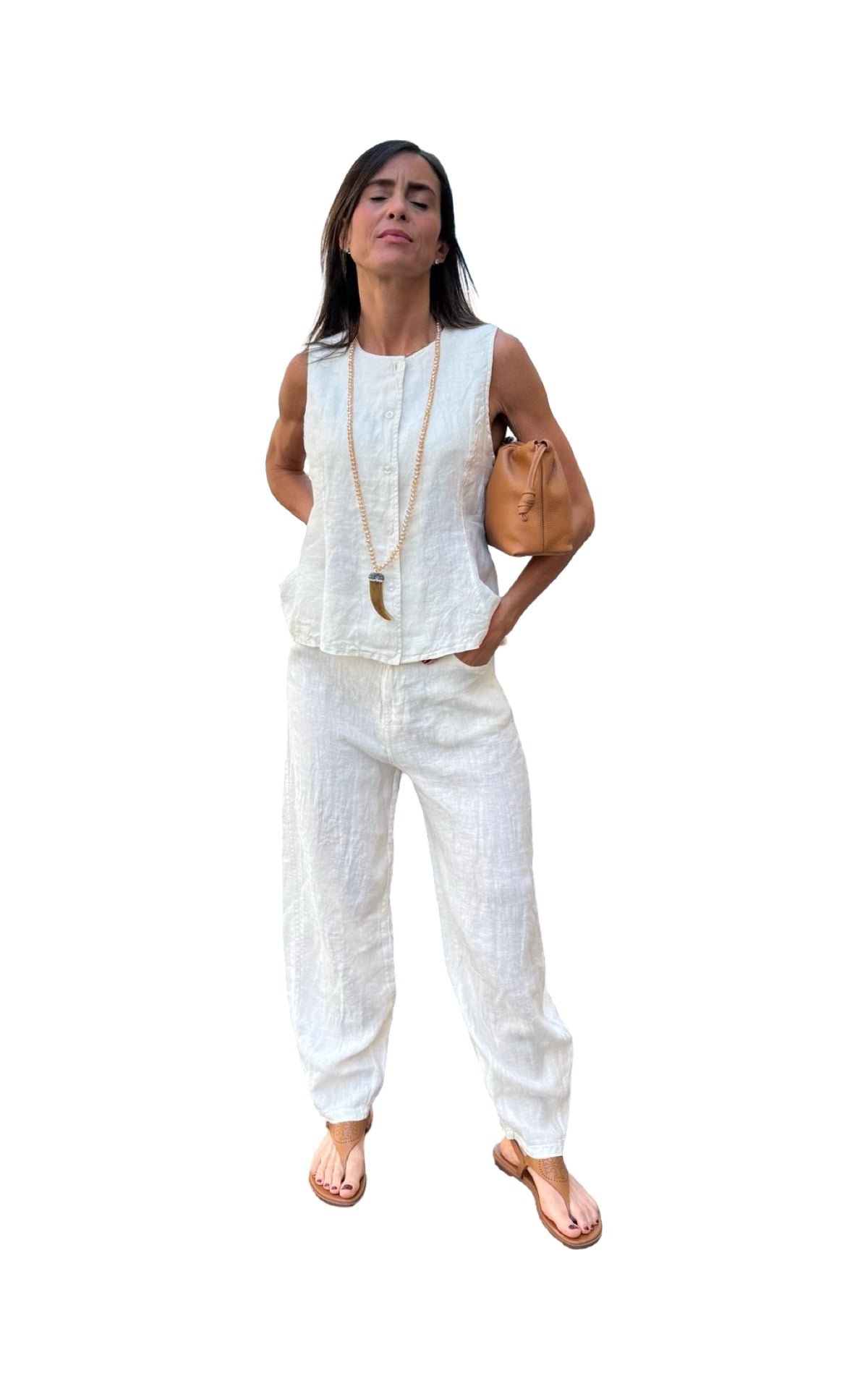 Susymix - Completo gilet e pantalone in lino - Panna