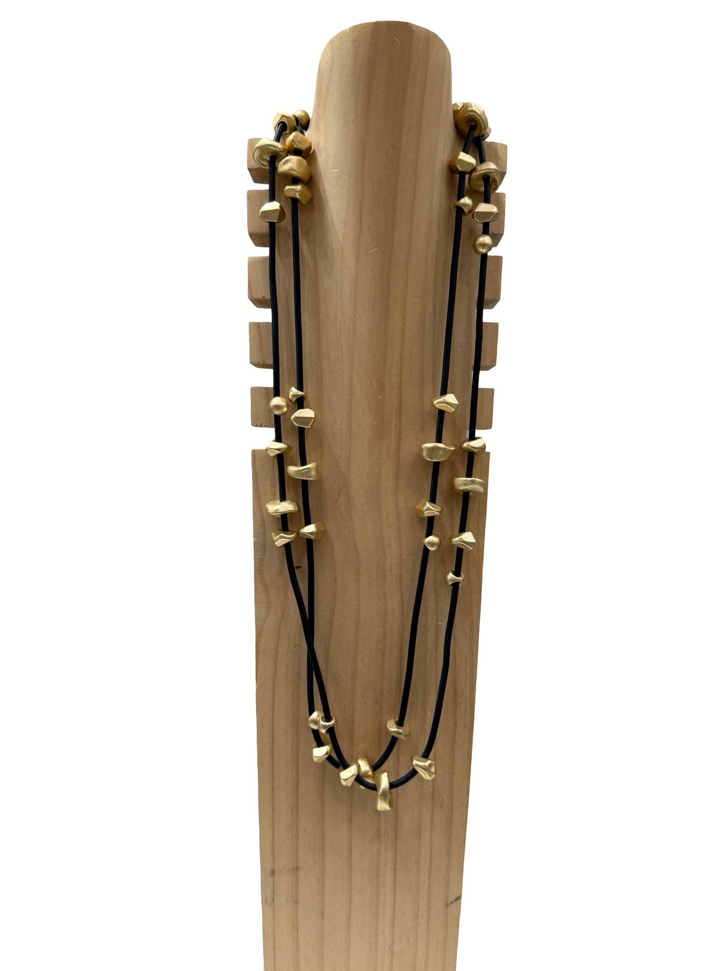 OFF-ON - Collana in caucciù con pepite d'oro - Nero