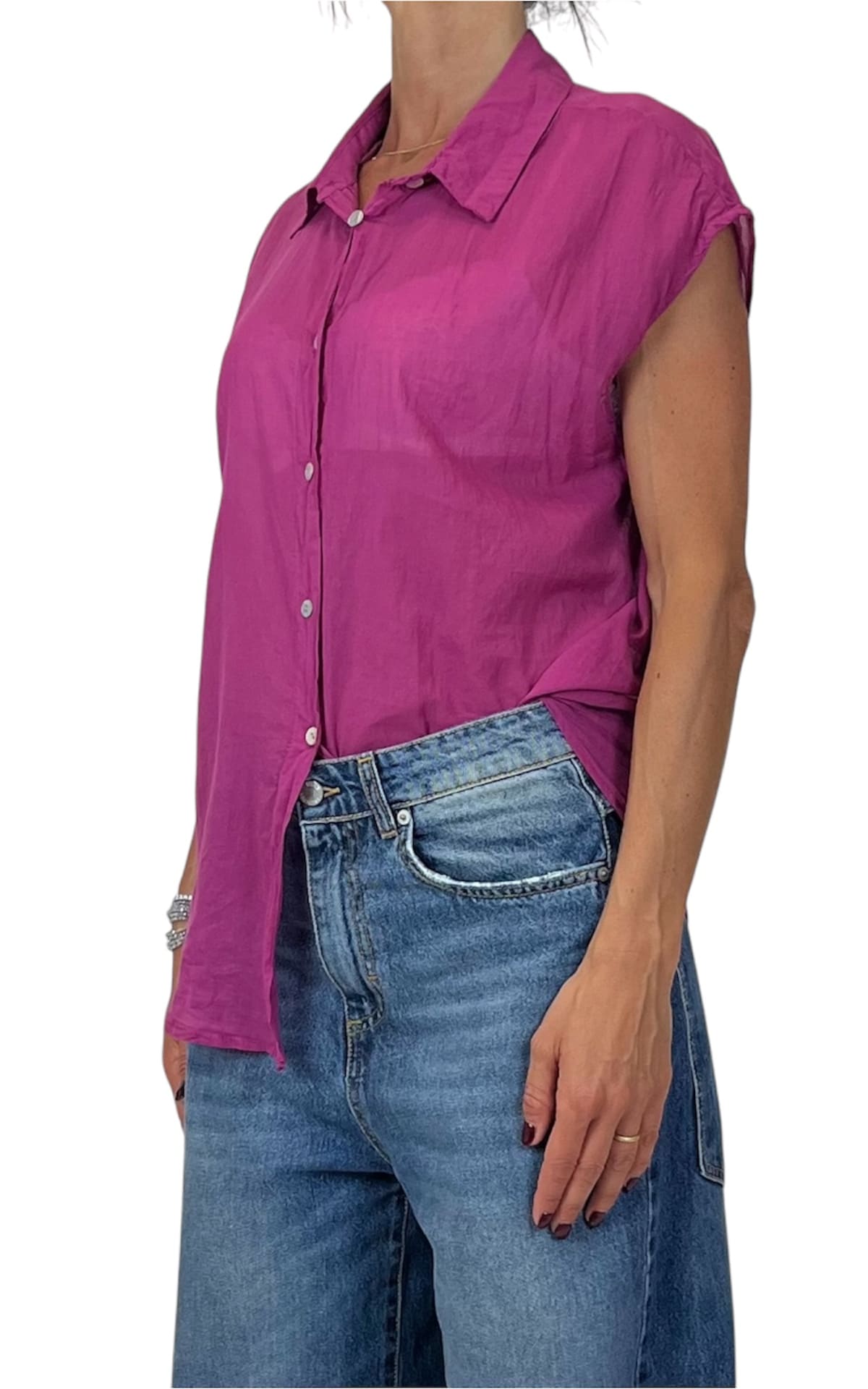 Off-on - Camicia smanicata mussola di cotone - Ciclamino