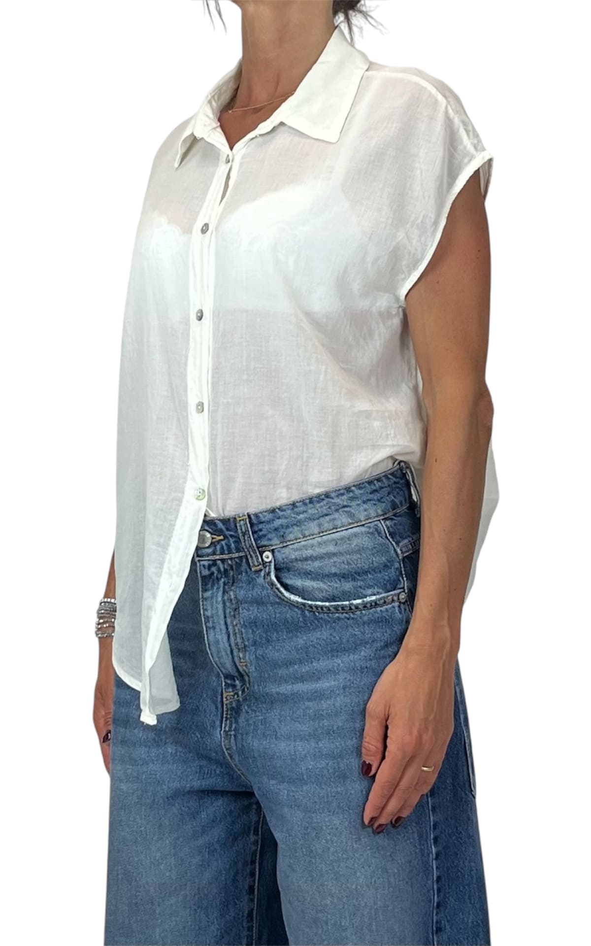 Off-on - Camicia smanicata mussola di cotone - Burro