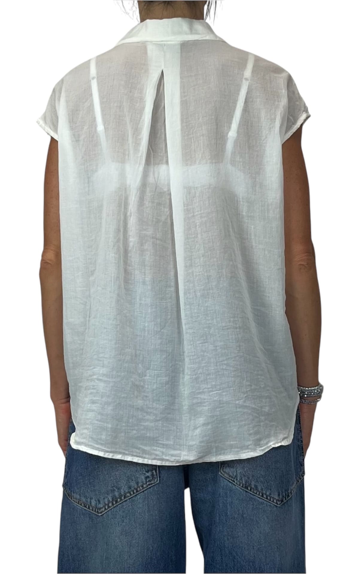 Off-on - Camicia smanicata mussola di cotone - Burro