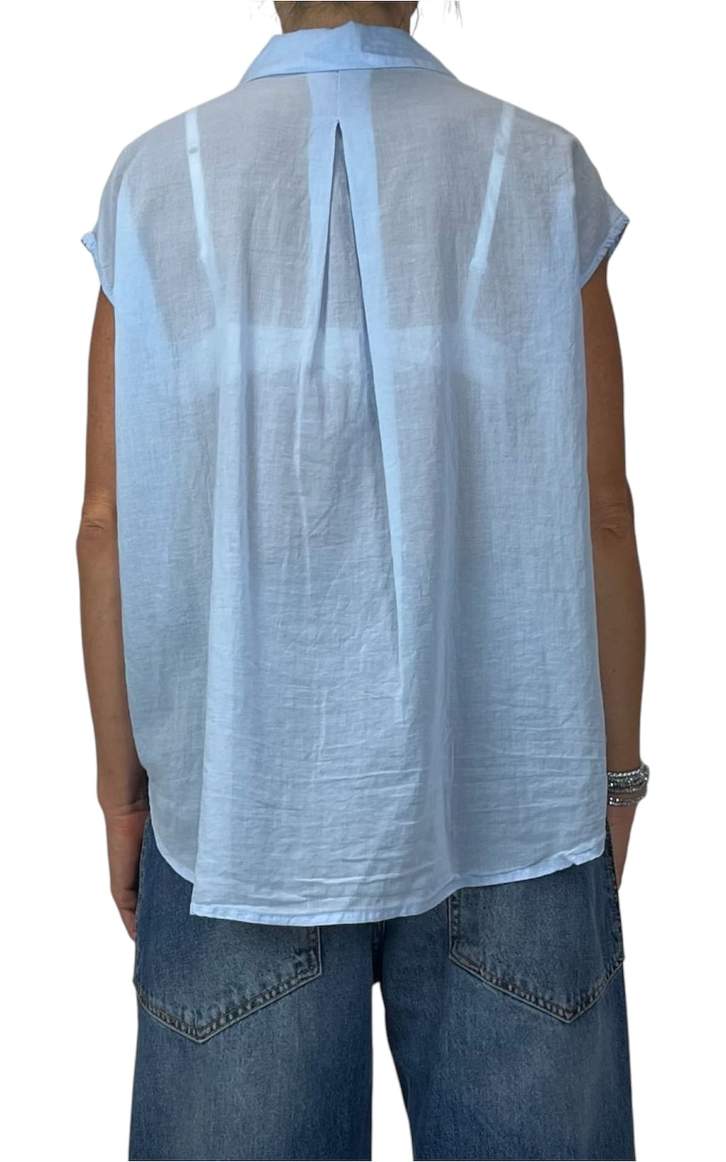 Off-on - Camicia smanicata mussola di cotone - Celeste
