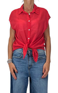 Off-on - Camicia smanicata mussola di cotone - Rosso