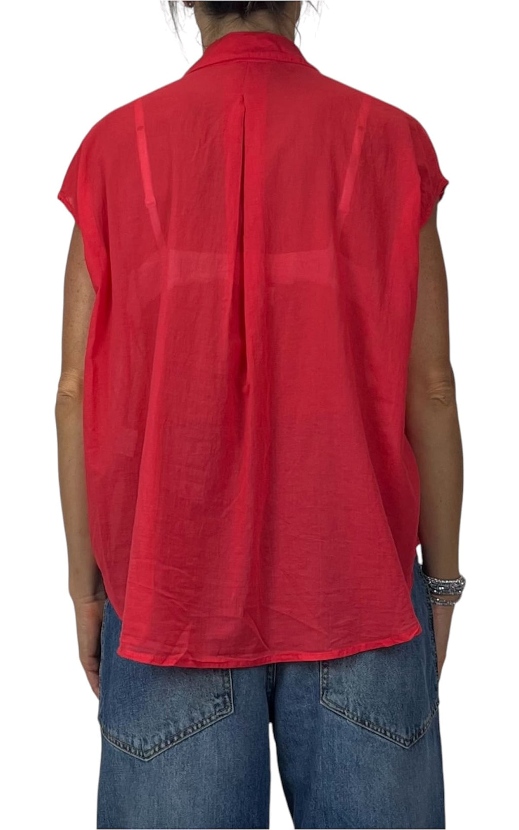 Off-on - Camicia smanicata mussola di cotone - Rosso