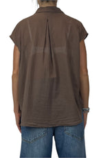 Off-on - Camicia smanicata mussola di cotone - Moro