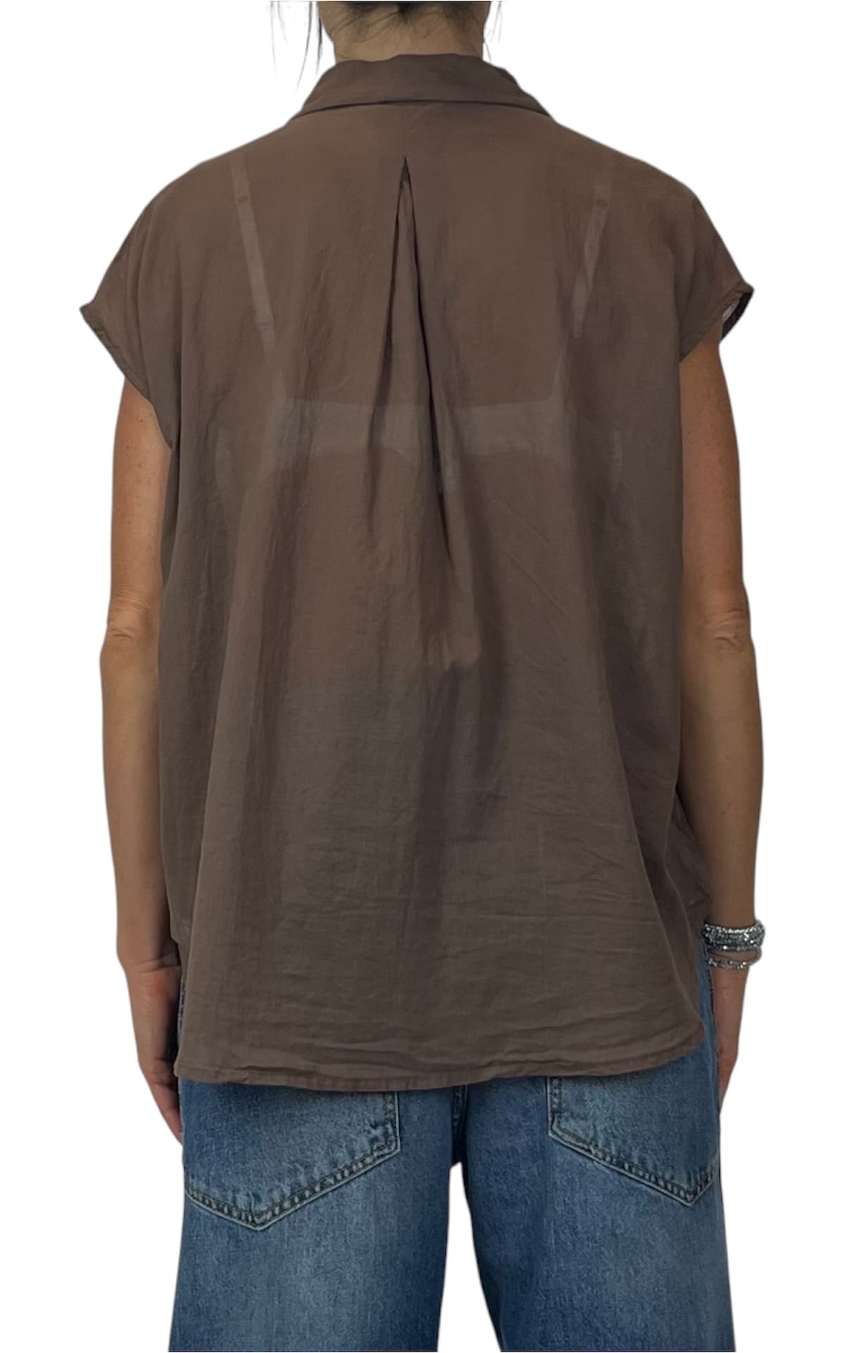 Off-on - Camicia smanicata mussola di cotone - Moro