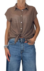 Off-on - Camicia smanicata mussola di cotone - Moro