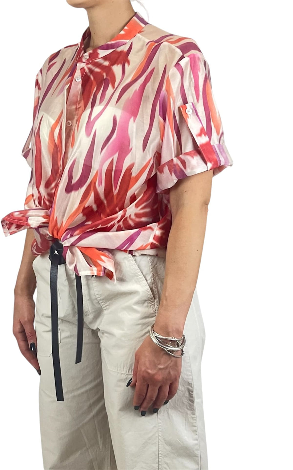 Off-on - Camicia fantasia tencel - Rosso / Ciclamino