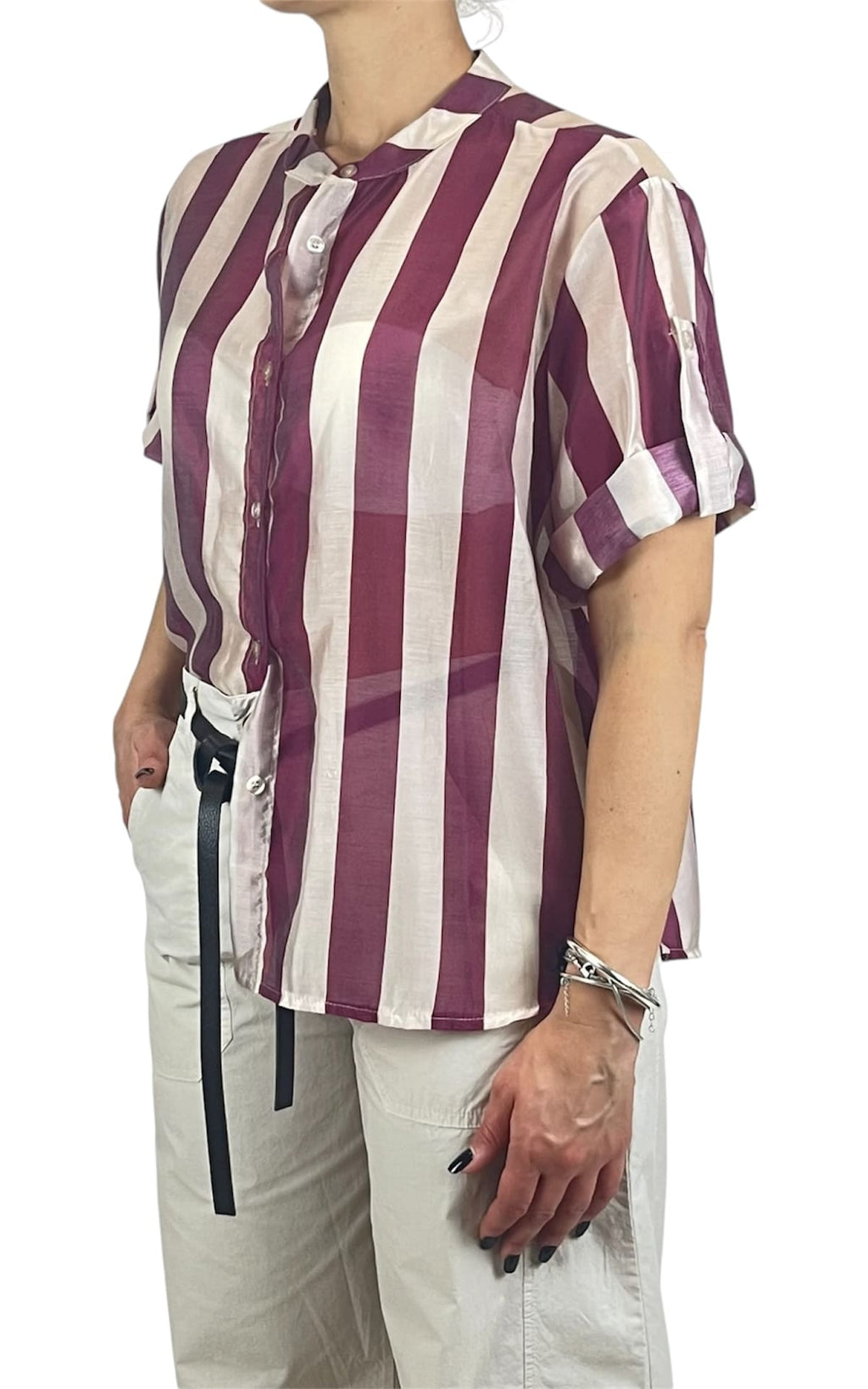 Off-on - Camicia riga in tencel - Fico / Burro