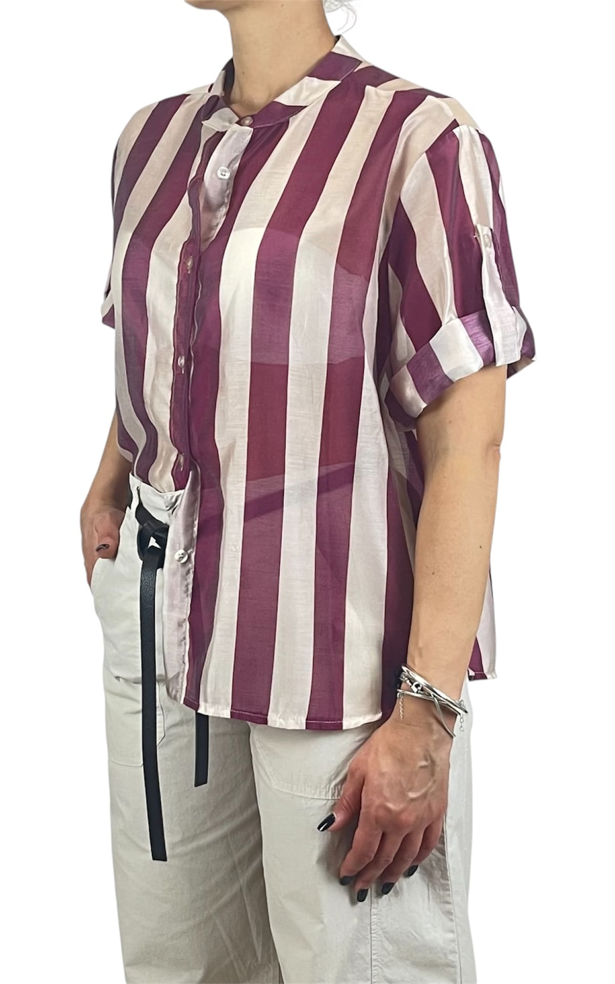 Off-on - Camicia riga in tencel - Fico / Burro