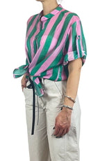 Off-on - Camicia riga in tencel - Rosa / Verde