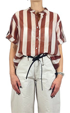 Off-on - Camicia riga in tencel - Bruciato / Burro