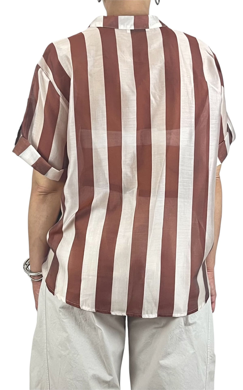 Off-on - Camicia riga in tencel - Bruciato / Burro