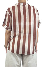 Off-on - Camicia riga in tencel - Bruciato / Burro