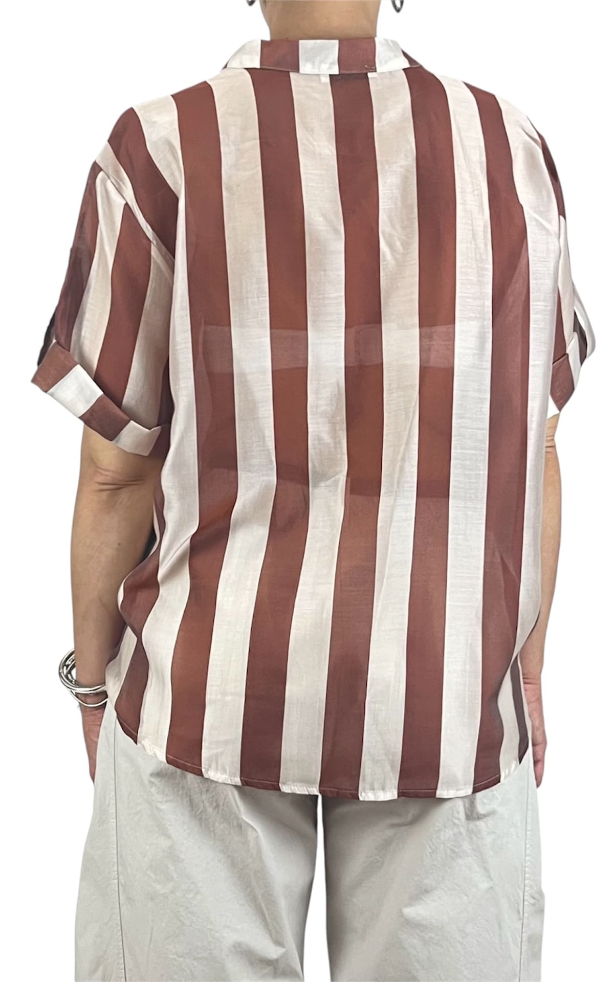 Off-on - Camicia riga in tencel - Bruciato / Burro