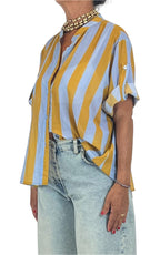 Off-on - Camicia mussola riga - Giallo / celeste