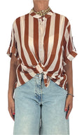 Off-on - Camicia mussola riga - Coccio / burro