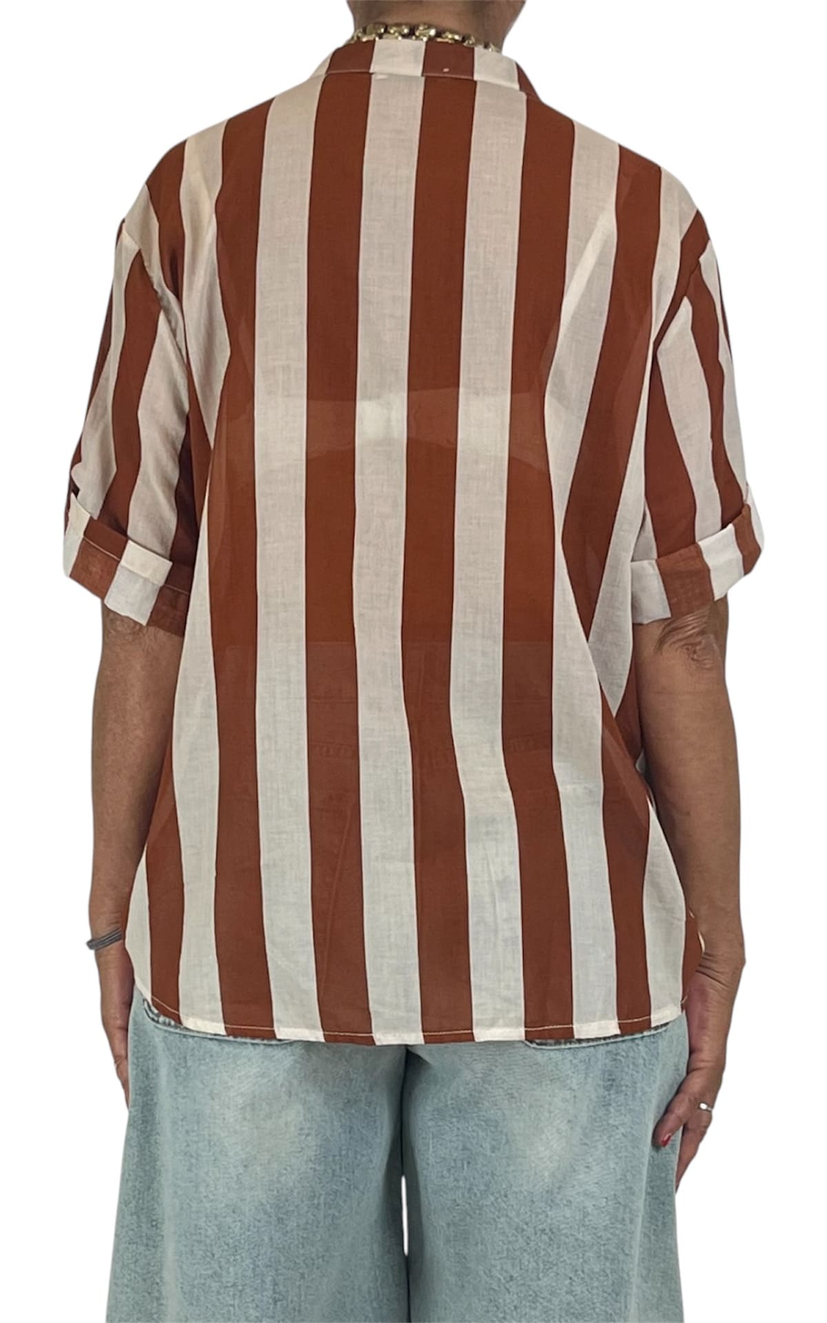 Off-on - Camicia mussola riga - Coccio / burro