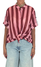 Off-on - Camicia mussola riga - Fico / rosa