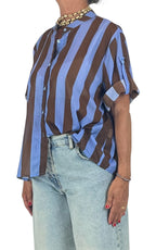 Off-on - Camicia mussola riga - Azzurro / moka