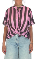 Off-on - Camicia mussola riga - Rosa / moka