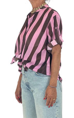 Off-on - Camicia mussola riga - Rosa / moka
