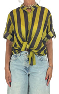 Off-on - Camicia mussola riga - Pistacchio / moka