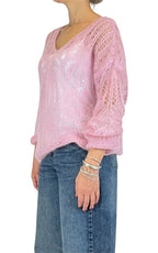 Off-on - Maglia traforata scollo V - Rosa