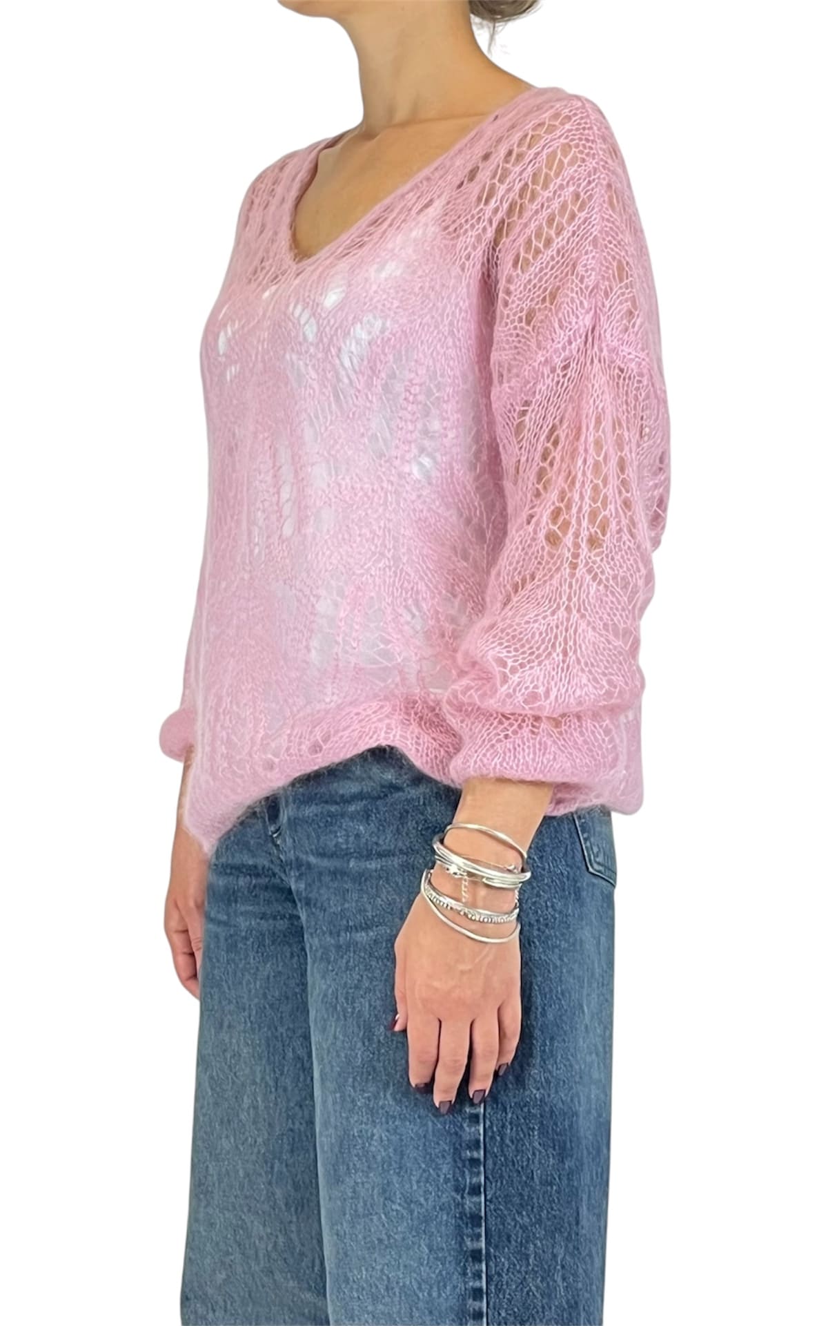 Off-on - Maglia traforata scollo V - Rosa