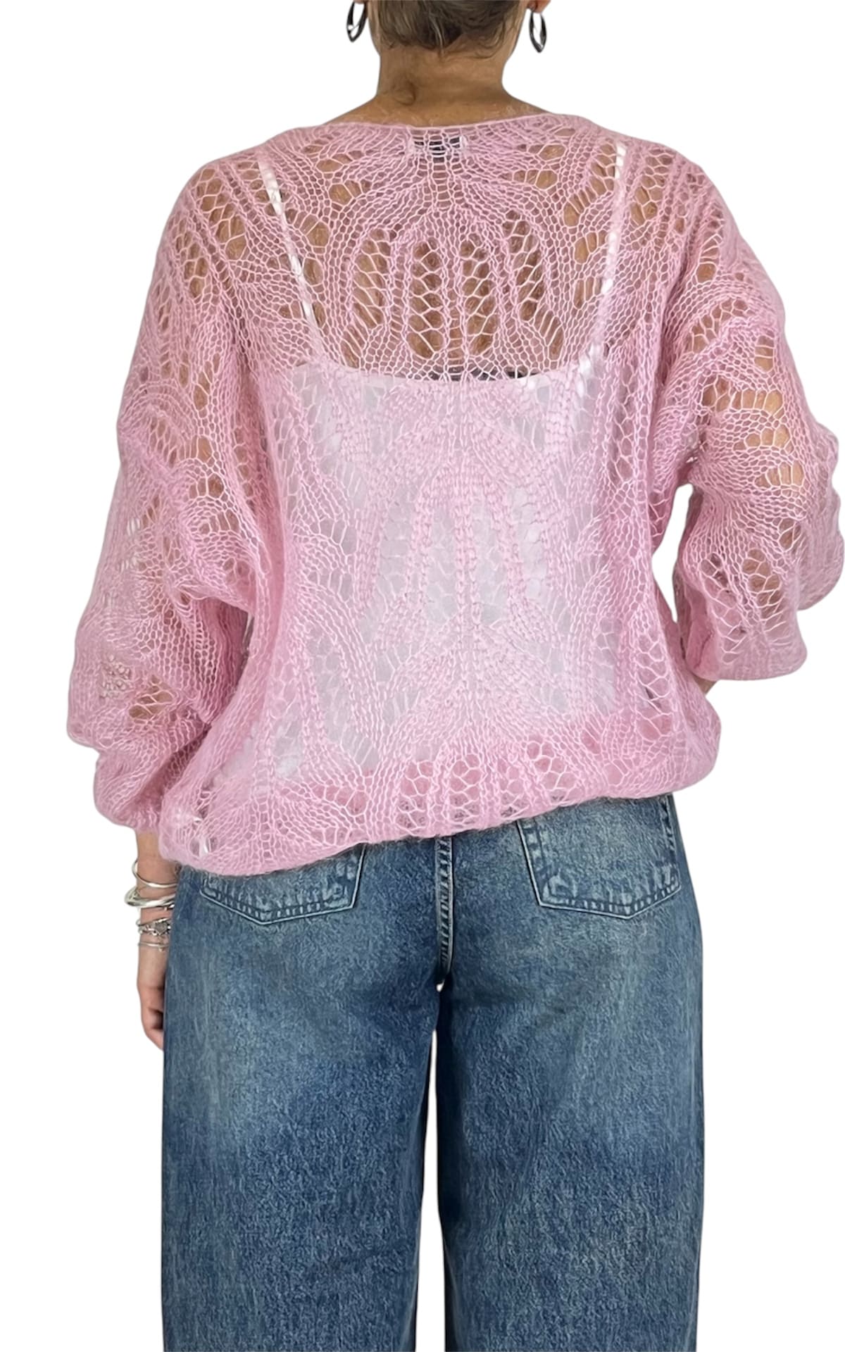 Off-on - Maglia traforata scollo V - Rosa