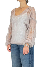 Off-on - Maglia traforata scollo V - Beige