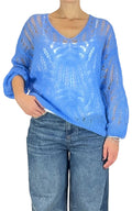 Off-on - Maglia traforata scollo V - Azzurro