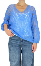 Off-on - Maglia traforata scollo V - Azzurro