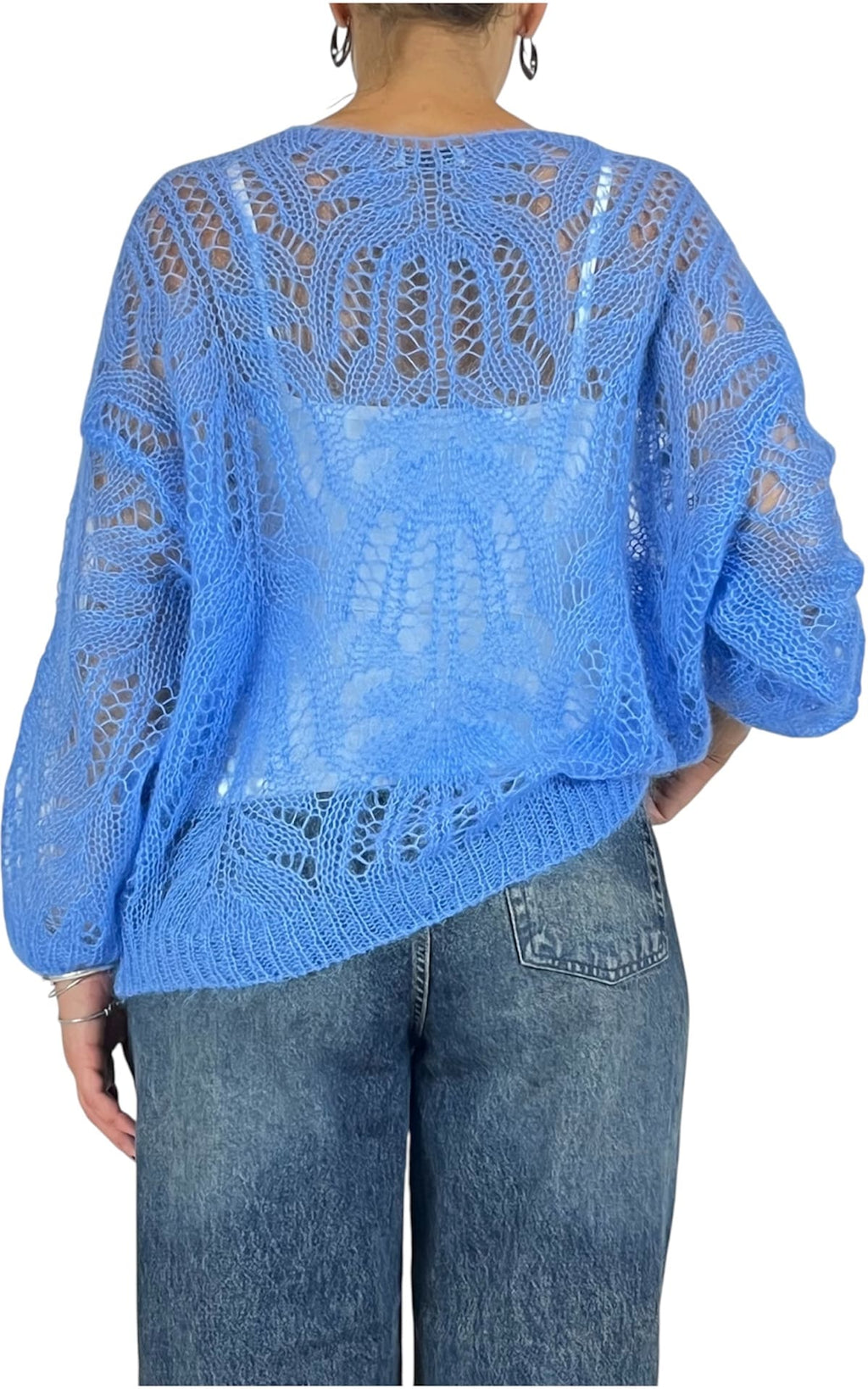 Off-on - Maglia traforata scollo V - Azzurro