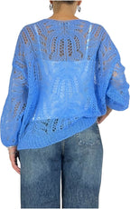 Off-on - Maglia traforata scollo V - Azzurro