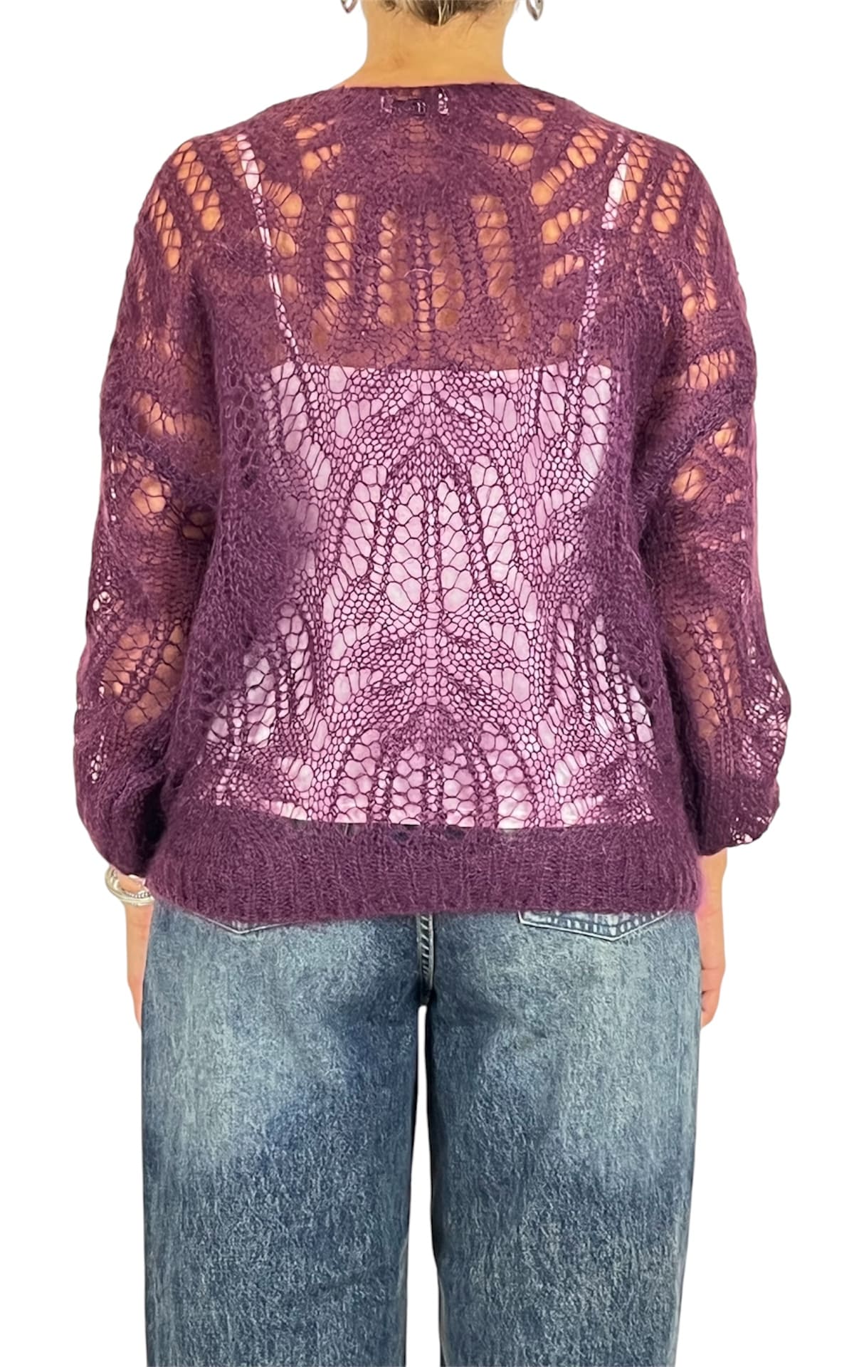 Off-on - Maglia traforata scollo V - Barolo