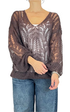 Off-on - Maglia traforata scollo V - Moro