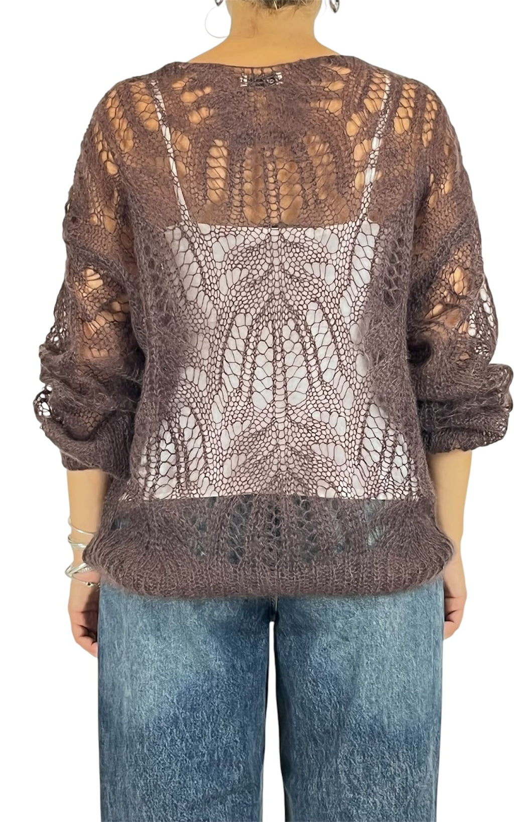 Off-on - Maglia traforata scollo V - Moro