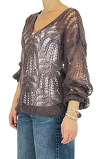 Off-on - Maglia traforata scollo V - Moro