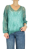 Off-on - Maglia traforata scollo V - Verde
